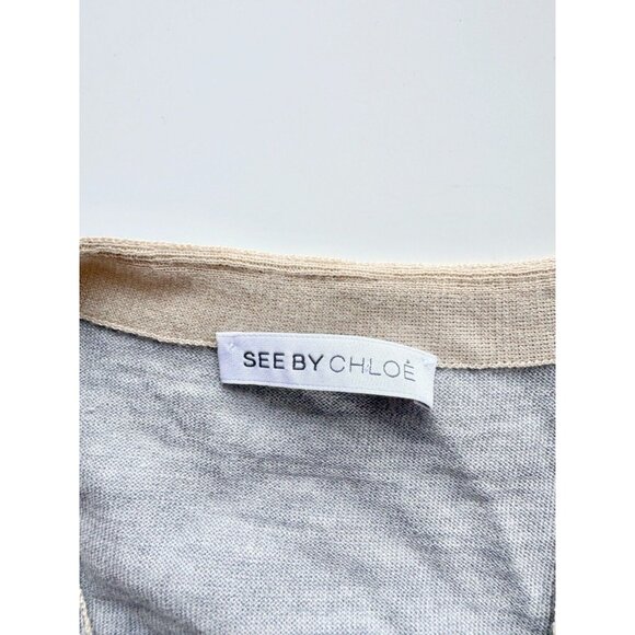 SEE BY CHLOE Gray 100% Virgin Wool Slim Fit V-Neck Cardigan Sweater, Size 4 - Picture 10 of 14